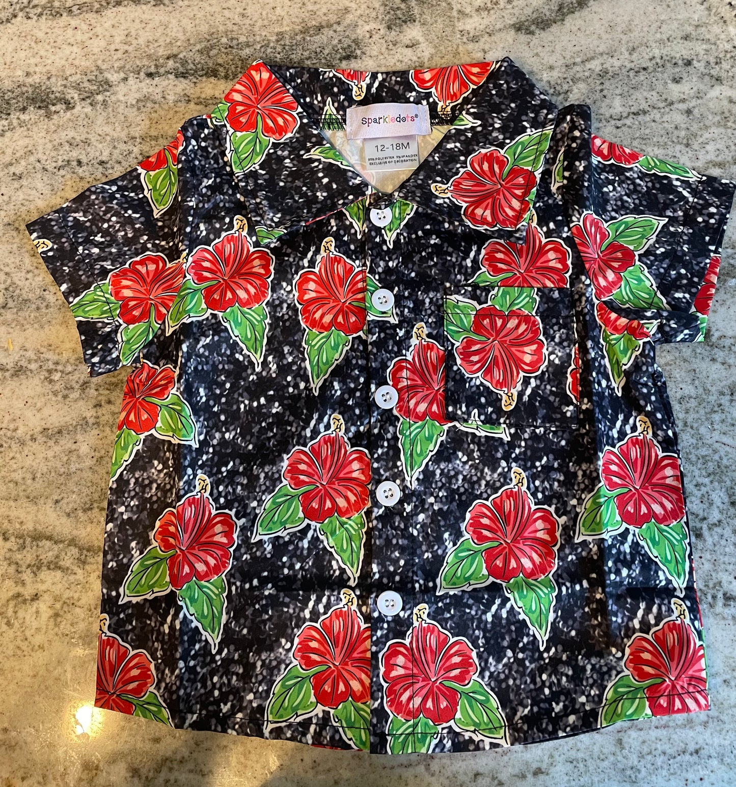 Red Hibiscus Boys Woven Shirt