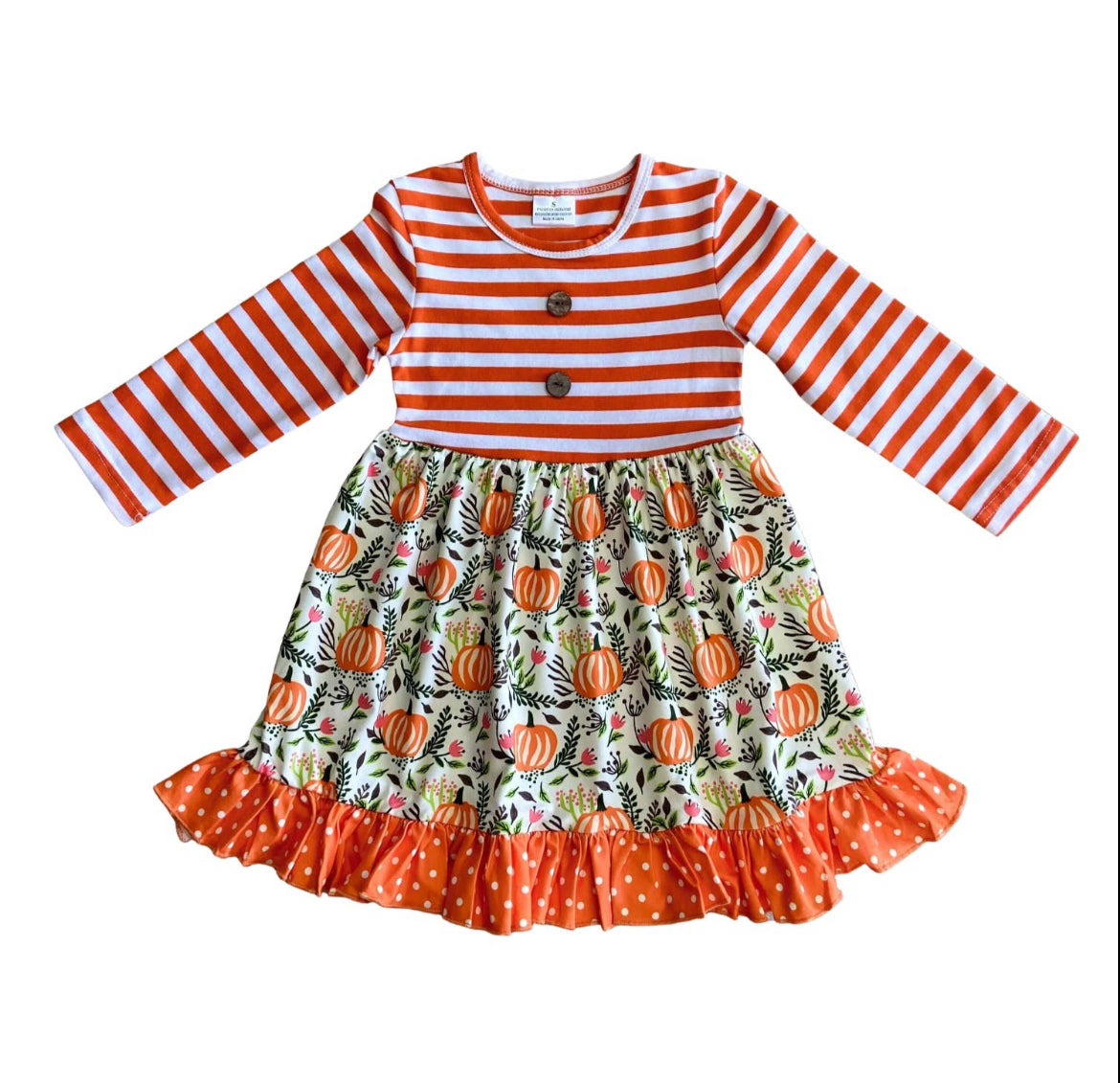 Orange Striped Pumpkin Ruffle Dress