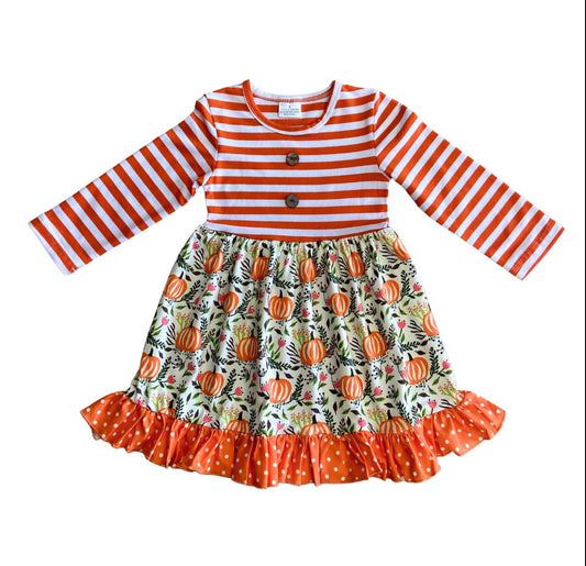 Orange Striped Pumpkin Ruffle Dress