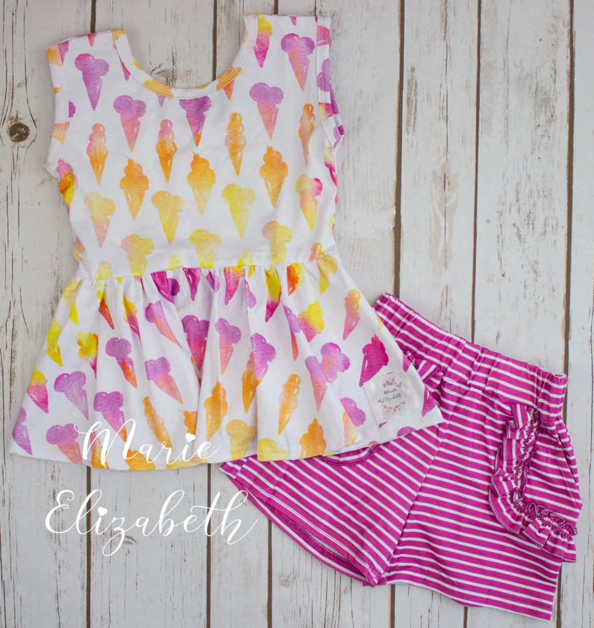 Watercolor Ice Cream Peplum 2 Piece Bummi or shorts