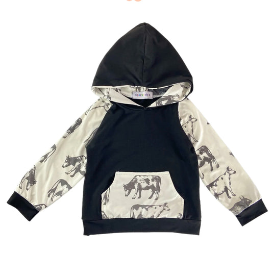 Black and white unisex cow hoodie