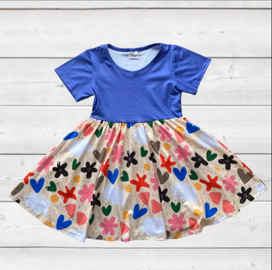 Raining Hearts and Flowers Twirly Dress