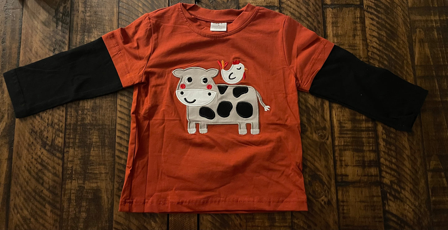 Cow and chick Appliqué shirt